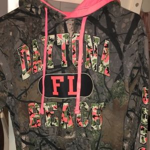 Camo and neon orange hoodie